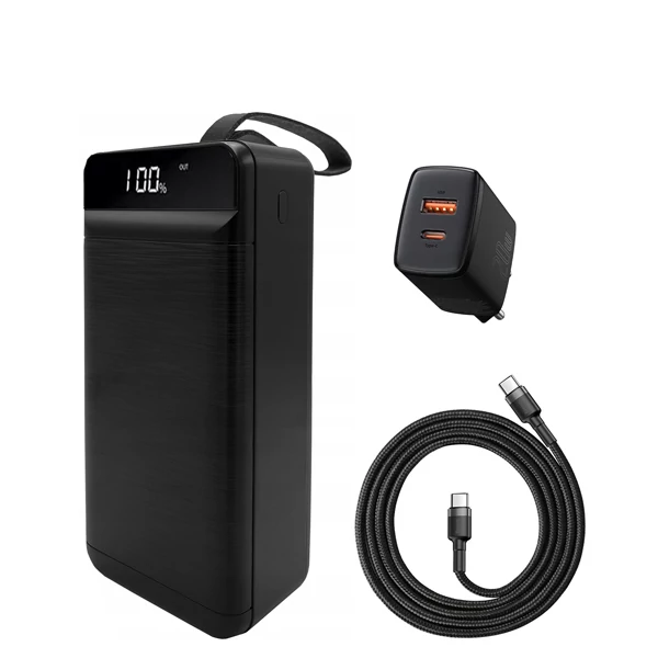 Повербанк (Power Bank) XO 22.5W 50000mAh PR158 Black + USB-C Type-C и адаптер ЕС