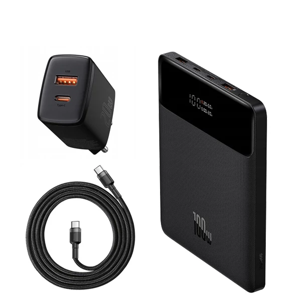Повербанк (Power Bank) Baseus 100W 20000mAh PPDGL-01 Black с поддержкой зарядки ноутбука + USB-C Type-C и адаптер