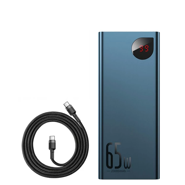 Повербанк (Power Bank) Baseus 65W 20000mAh PPIMDA-D03 Blue с поддержкой зарядки ноутбука + кабель USB-C Type-C ЕС