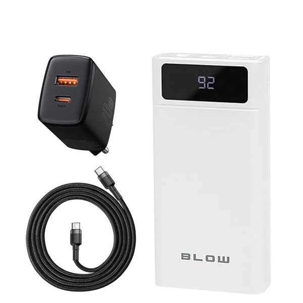 Повербанк (Power Bank) Blow 20W 40000mAh PB40A White + USB-C Type-C и адаптер ЕС