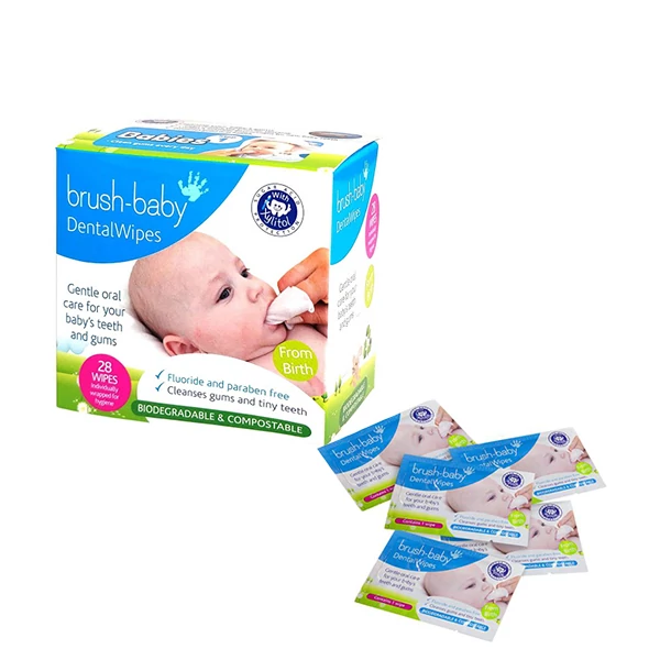 Стоматологические салфетки Brush-baby Dental Wipes (28 шт.) для чистки десен и первых зубов ЕС