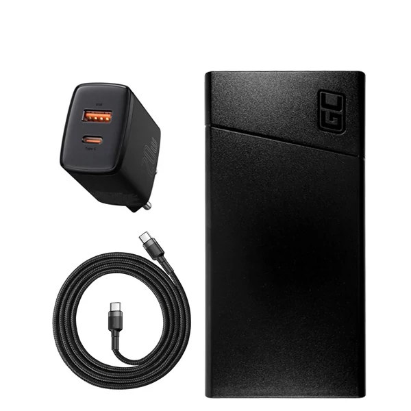 Повербанк (Power Bank) Green Cell 18W 20000mAh PBGC03 Black + USB-C Type-C и адаптер ЕС