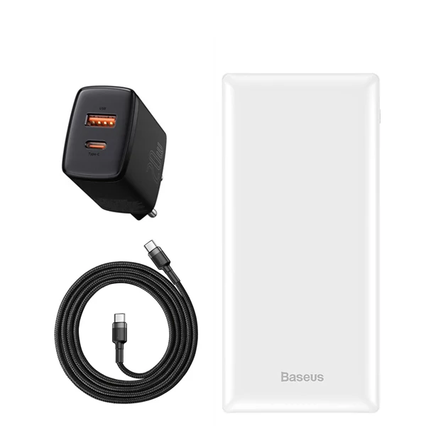 Повербанк (Power Bank) Baseus 15W 30000mAh PPJAN-C02 White + USB-C Type-C и адаптер ЕС