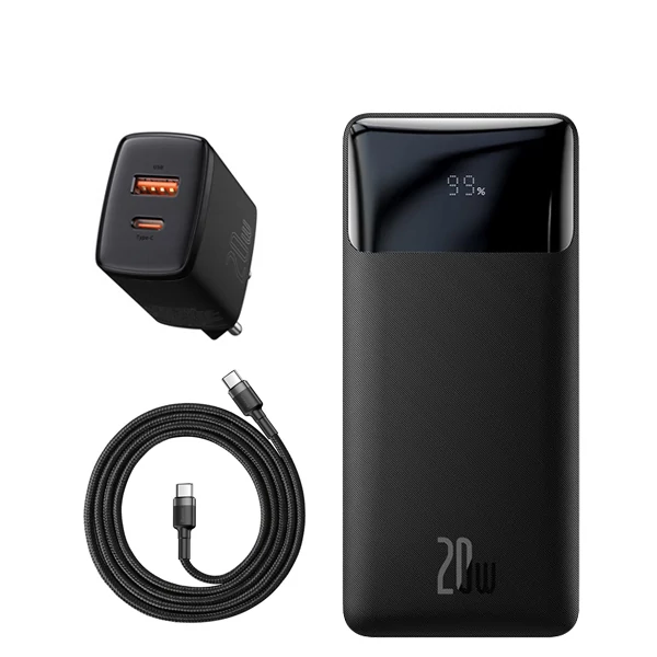 Повербанк (Power Bank) Baseus 20W 10000mAh PPDML-L01 Black + USB-C Type-C и адаптер ЕС