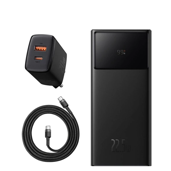 Повербанк (Power Bank) Baseus 22.5W 20000mAh PPXJ060001 Black + USB-C Type-C и адаптер ЕС