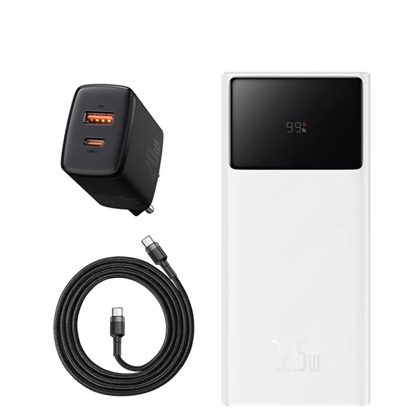 Повербанк (Power Bank) Baseus 22.5W 20000mAh PPXJ060002 White + USB-C Type-C и адаптер ЕС