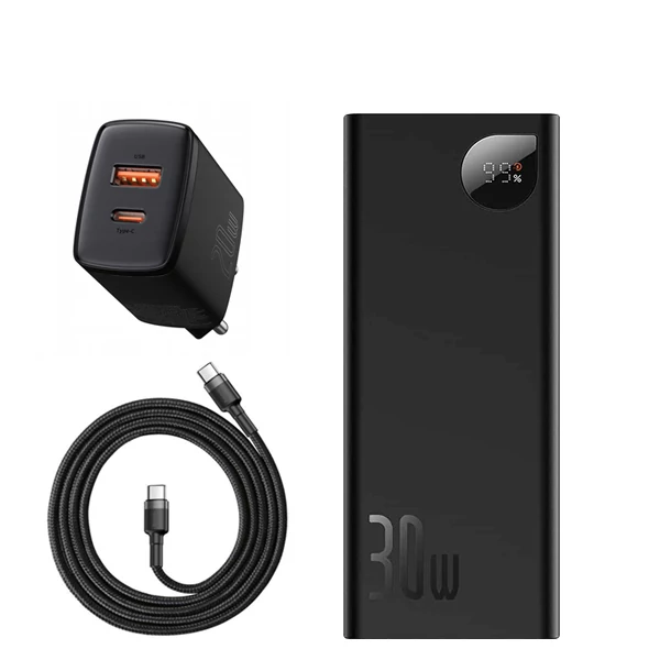 Повербанк (Power Bank) Baseus 30W 20000mAh PPAD030001 Black + USB-C Type-C и адаптер ЕС