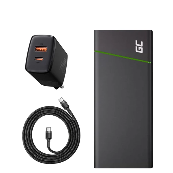 Повербанк (Power Bank) Green Cell 128W 26800mAh PBGC04 Black с поддержкой зарядки ноутбука + USB-C Type-C и адаптер ЕС