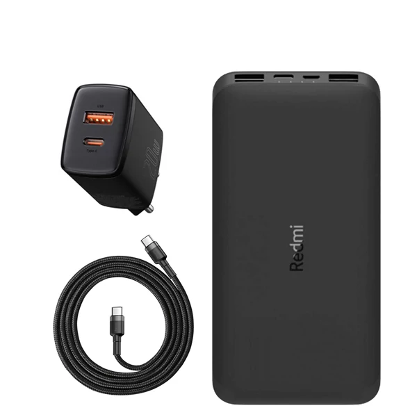 Повербанк (Power Bank) Xiaomi 10W 10000mAh Redmi Black (VXN4305GL) + USB-C Type-C и адаптер