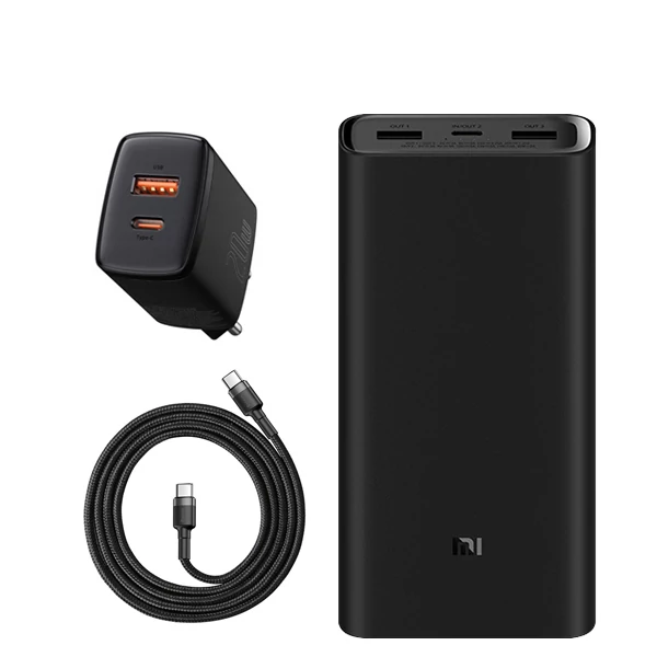 Повербанк (Power Bank) Xiaomi MI 50W 20000mAh Black с поддержкой зарядки ноутбука + USB-C Type-C и адаптер