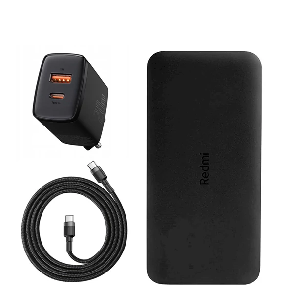 Повербанк (Power Bank) Xiaomi 18W 20000mAh Mi Redmi Black + USB-C Type-C и адаптер ЕС