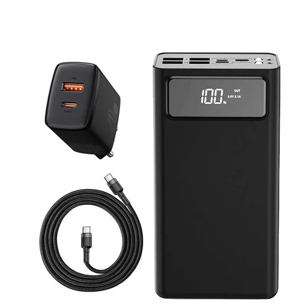 Повербанк (Power Bank) XO PR125 50000mAh Black + USB-C Type-C и адаптер ЕС
