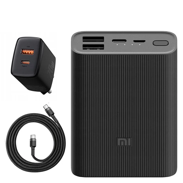 Повербанк (Power Bank) Xiaomi 22.5W 10000mAh Mi 3 Ultra Compact Black + USB-C Type-C и адаптер ЕС
