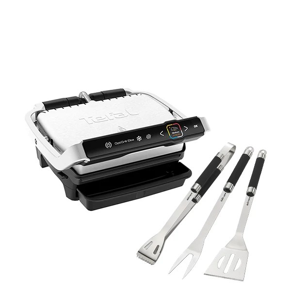 Электрогриль Tefal GC750D30 OptiGrill Elite + Кухонный набор для гриля Delimano Brava