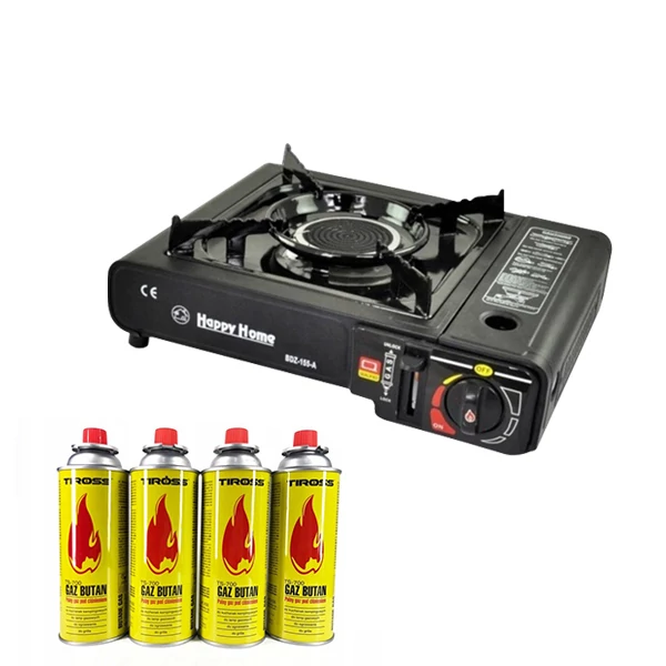 Плитка газовая Happy Home BDZ-155-A CERAMIC с переходником на большой баллон 2в1 + 4 газовых баллона ЕС