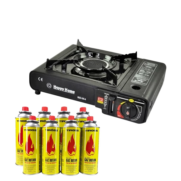 Плитка газовая Happy Home BDZ-155-A CERAMIC с переходником на большой баллон 2в1 + 8 газовых баллонов ЕС