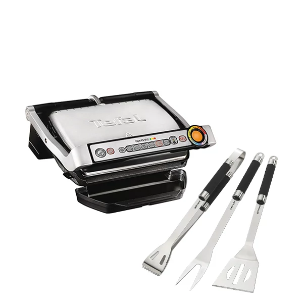 Электрогриль Tefal GC712D OptiGrill + Кухонный набор для гриля Delimano Brava ЕС