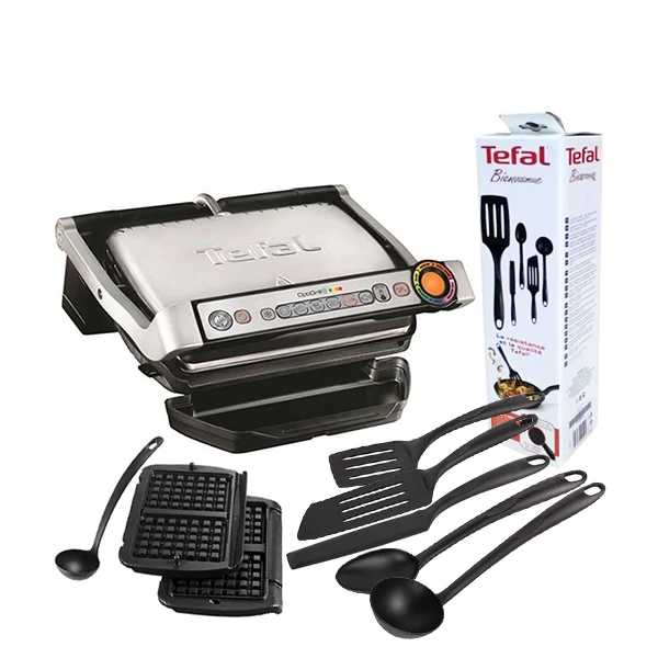 Электрогриль Tefal GC716D12 OptiGrill+ Вафельные пластины + Кухонный набор Bienvenue (K001A504) ЕС