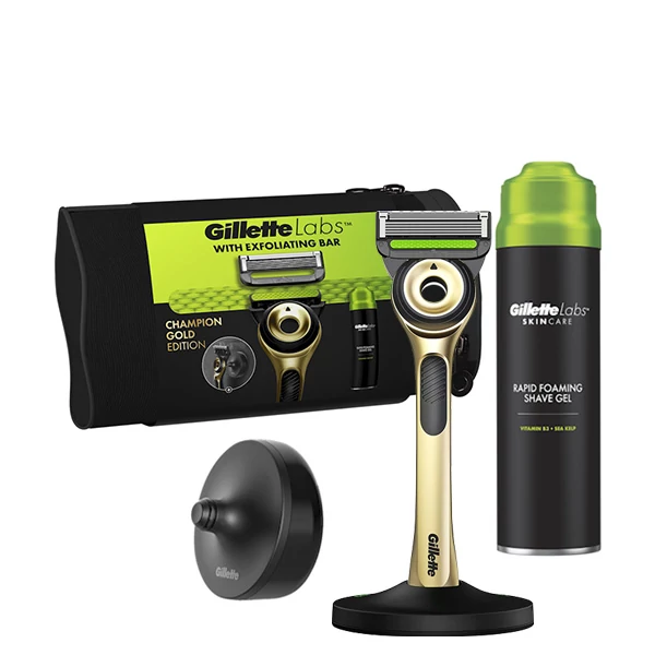 Бритва Gillette Labs with Exfoliating Bar Gold Edition с гелем и сумкой