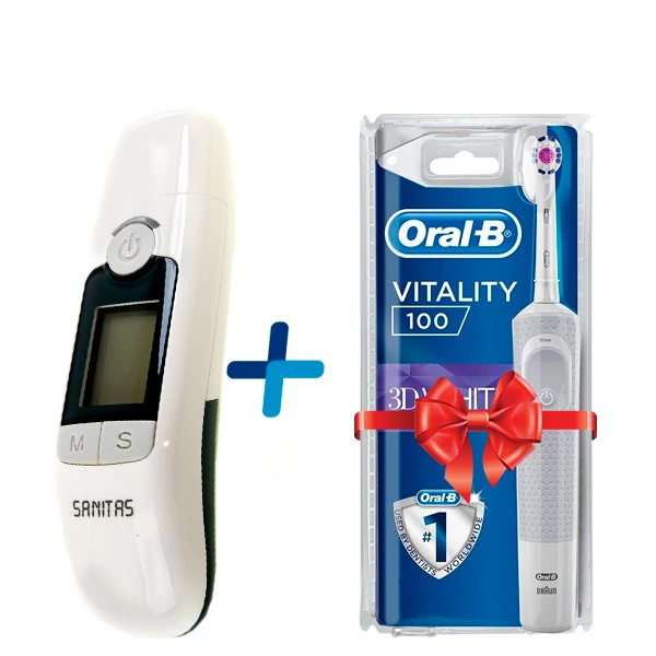 Термометр Sanitas SFT 77 Бесконтактный + Зубная щетка Oral-B Vitality D100 PRO 3D White