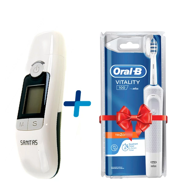 Термометр Sanitas SFT 77 Бесконтактный + Зубная щетка Oral-B Vitality D100 PRO TriZone ЕС