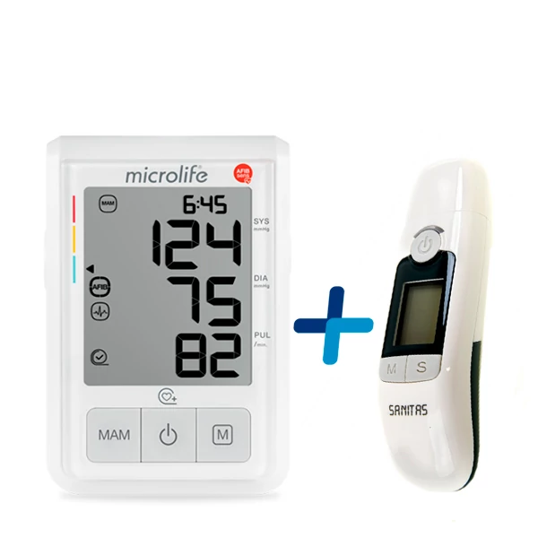 Тонометр автоматический MICROLIFE BP B3 Afib с адаптером + Термометр Sanitas SFT 77 Бесконтактный ЕС