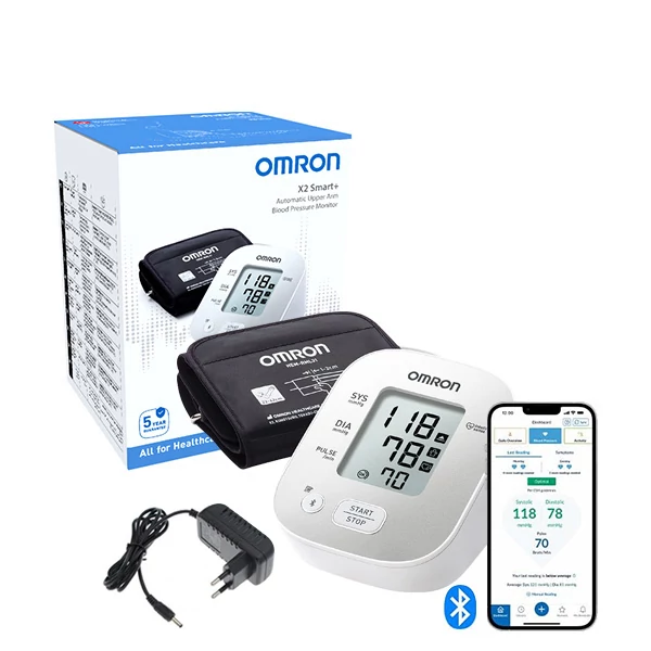 Тонометр Omron X2 Smart+ с Bluetooth и приложением для смартфона + адаптер ЕС