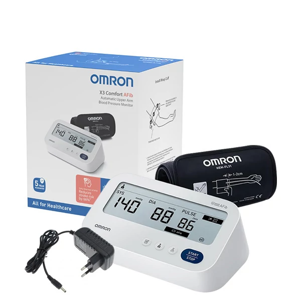 Тонометр Omron X3 Comfort AFib и манжетой на плечи с адаптером ЕС