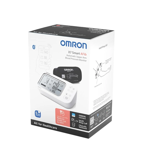 Тонометр Omron X7 Smart AFib с Bluetooth и манжетой Intelli Wrap на плече + адаптер ЕС