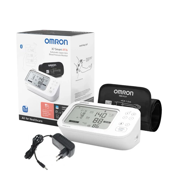 Тонометр Omron X7 Smart AFib с Bluetooth и манжетой Intelli Wrap на плече + адаптер ЕС