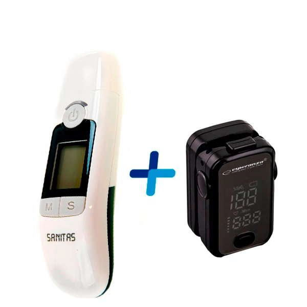 Пульсоксиметр Esperanza LCD FINGER + Термометр Sanitas SFT 77 Бесконтактный ЕС