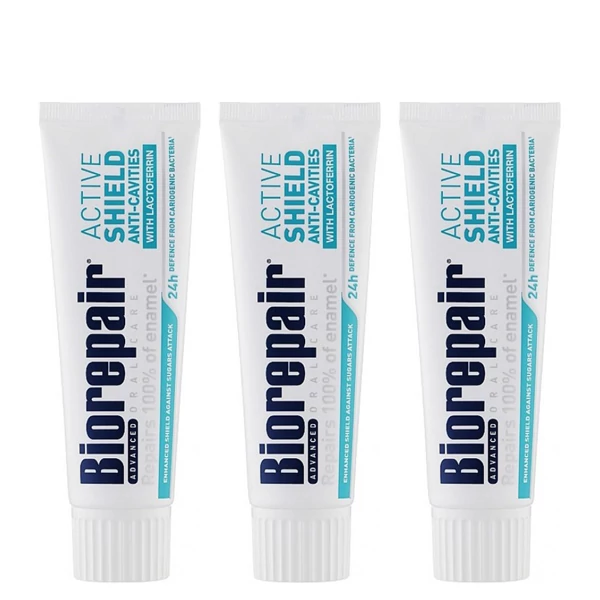 Зубная паста Biorepair Active Shield &quot;Активная защита от кариеса&quot; без фтора (75 мл.) (3 шт.) ЕС
