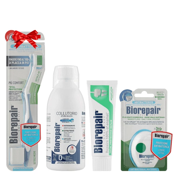 Набор Biorepair Совершенная защита (ополаскиватель, зубная паста, нить + зубная щетка)
