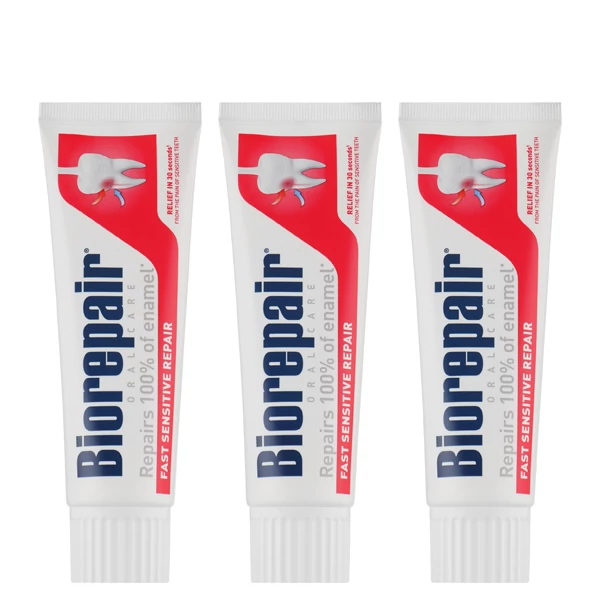 Зубная паста Biorepair Fast Sensitive Repair для чувствительных зубов без фтора (75 мл) (3 шт.) ЕС