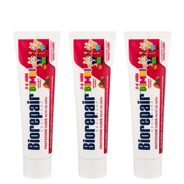 Детская зубная паста Biorepair Kids (0-6 лет) со вкусом клубники (без фтора) (50 мл.) (3 шт.) ЕС