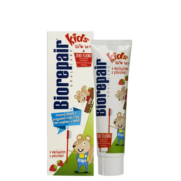 Детская зубная паста Biorepair Kids со вкусом земляники без фтора (0-6 лет) (50 мл.) ЕС
