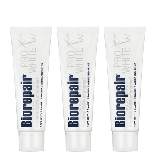 Отбеливающая зубная паста Biorepair PRO White для восстановления поверхности эмали (без фтора) (75 мл.) (3 шт.) ЕС