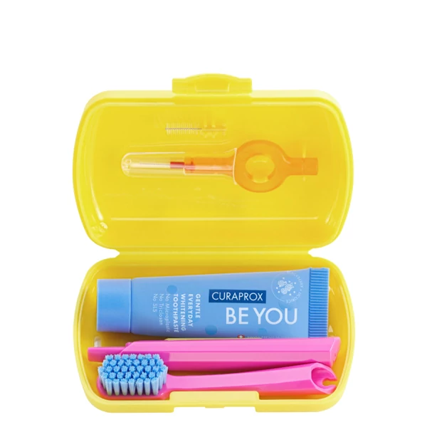 Дорожный набор Curaprox Be you Yellow: Мануальная зубная щетка CS 5460 + Зубная паста Be you ежевика и солодка (10 мл.)