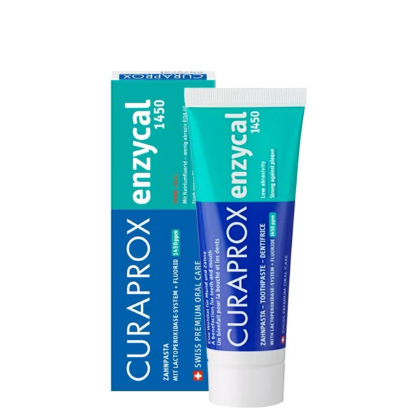 Мягкая профилактическая зубная паста Curaprox Enzycal 1450ppmF для укрепления эмали (10 мл.)