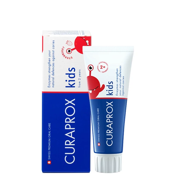 Детская зубная паста Curaprox Kids с фтором 950 ppm (от 2 лет) со вкусом клубники (60 мл.)