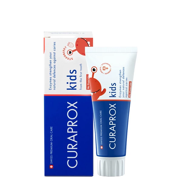 Детская зубная паста Curaprox Kids от 0+ лет со вкусом клубники (без фтора) (60 мл.)
