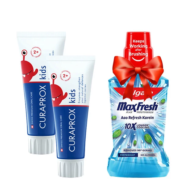Детская зубная паста Curaprox Kids с фтором 950 ppm (от 2 лет) со вкусом клубники (60 мл.) (2 шт.) + Подарок ЕС
