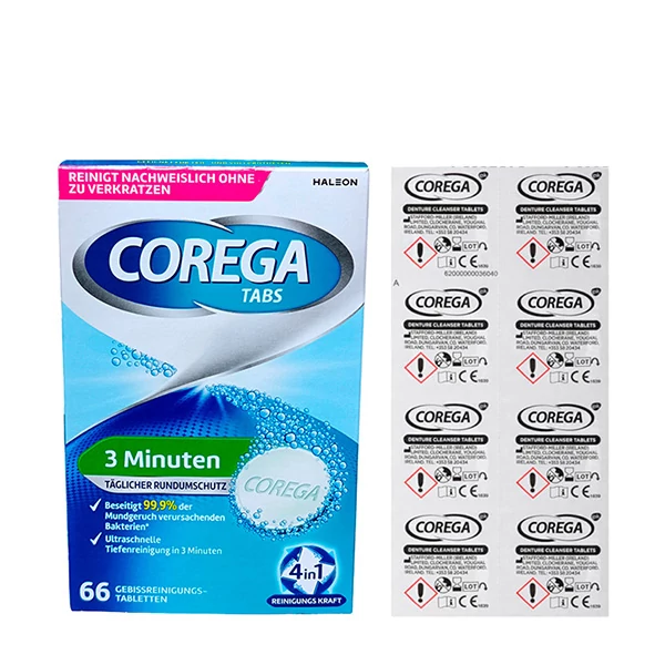 Таблетки для чистки зубных протезов Corega Tabs 4в1 (66 шт.) ЕС