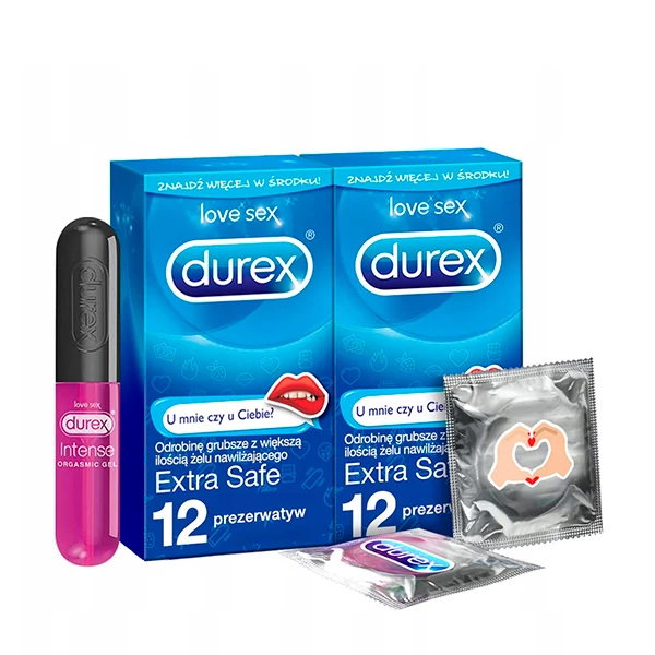 Презервативы Durex Extra Safe Emoji (24 шт.) + гель Intense Orgasmic 10 мл ЕС