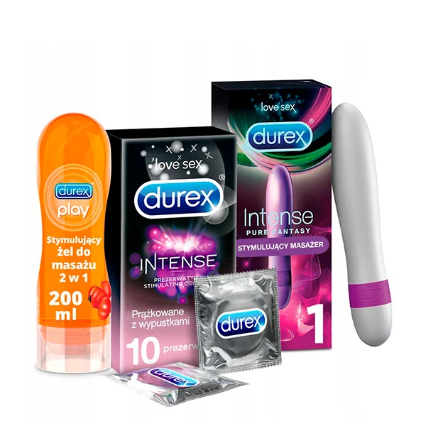 Набор Durex Intense 3в1 Вибратор Pure Fantasy + Презервативы 10 шт. + Интим-гель Play 200 мл ЕС
