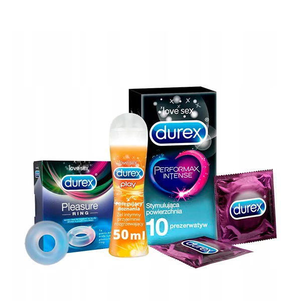 Набор Durex Performax Intense (10 шт.) + Durex Pleasure Ring + гель-смазка Play ЕС