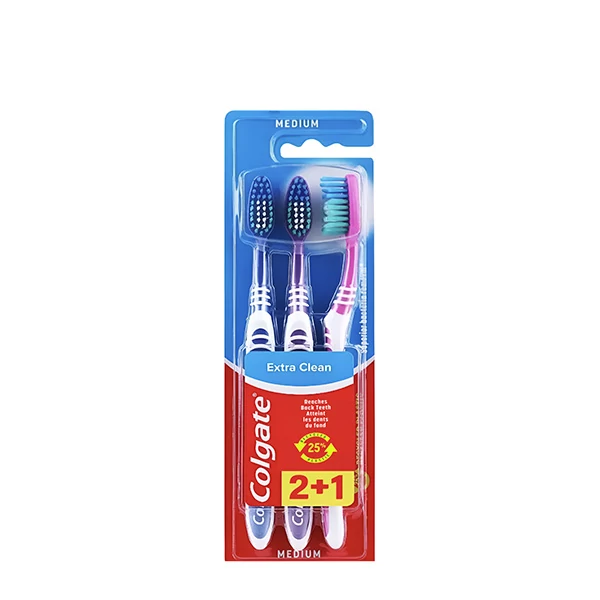 Мануальные зубные щетки Colgate Extra Clean средней жесткости (3 шт.) ЕС