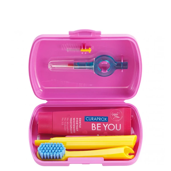 Дорожный набор Curaprox Be you Pink: Мануальная зубная щетка CS 5460 + Зубная паста Be you джин-тоник (10 мл.)