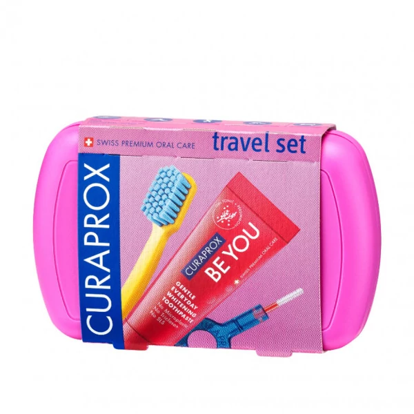 Дорожный набор Curaprox Be you Pink: Мануальная зубная щетка CS 5460 + Зубная паста Be you джин-тоник (10 мл.)
