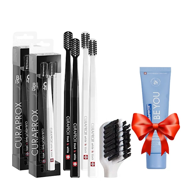 Набор зубных щеток Curaprox Black is White UltraSoft 8760, D 0.10 MM (2+2 шт.) + Подарок ЕС